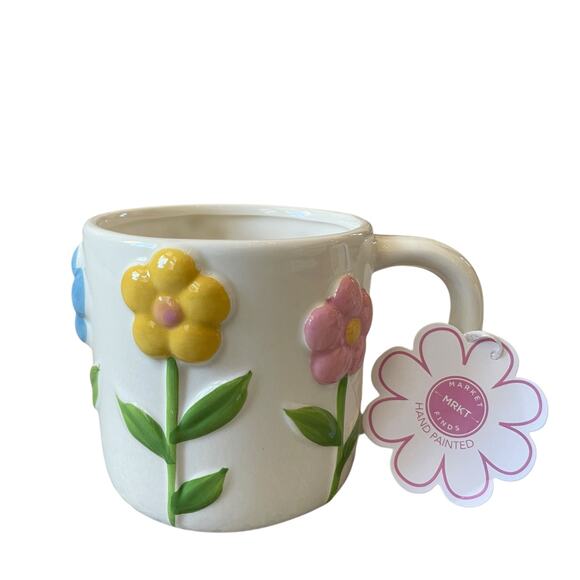 Hand Painted 3D Spring Floral Ceramic Mugs Pink Blue Yellow Set of 2 NEW - Picture 14 of 16